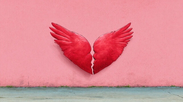 Love trap, Love trap concept shown as broken wings on heart in flat vector illustration