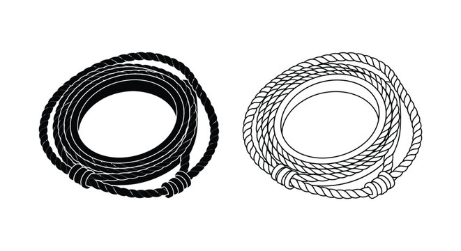Coiled rope illustration in black and white silhouette