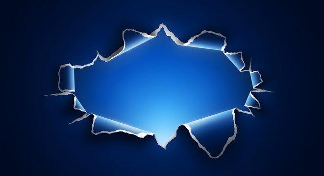 Hole in dark space with glowing blue light