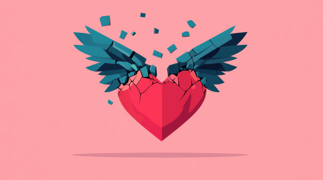 Love trap, Love trap concept shown as broken wings on a heart in a flat illustration style.