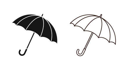 Two umbrella designs black solid and line art isolated silhouette © Rina