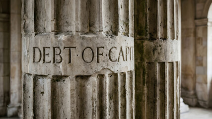 Obraz premium Close-up of stone columns featuring the engraved words 'Debt of Capital' symbolizing finance and economy