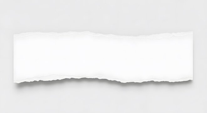 Ripped edge of a blank white paper strip on plain surface