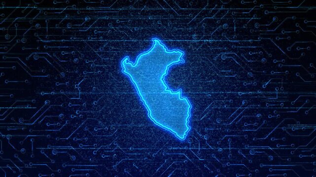 4K Resolution, Peru Country Digital Electric Futuristic Technology Map, Suitable for Tech events, Science, Politics, Elections, News and Sports Events