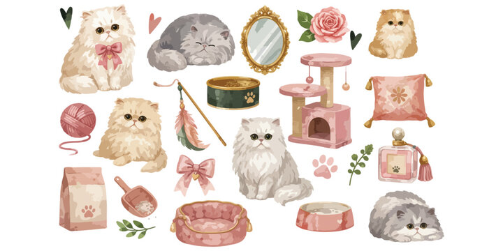 watercolor cute persian cat collection