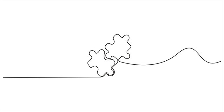 Puzzle vector illustration of continuous one line art design, Continuous one line drawing of puzzle Puzzle icon line continuous drawing vector. One line Conundrum icon vector background. Team work 