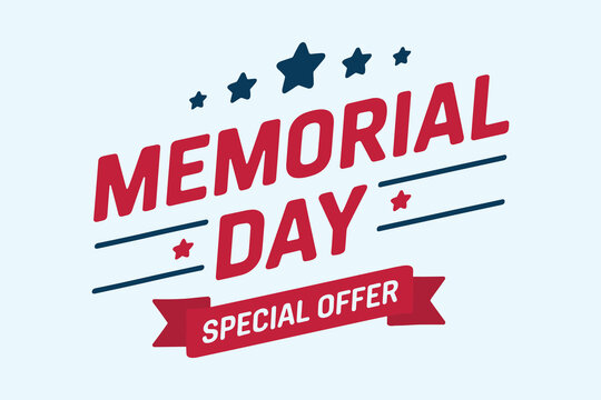 Memorial day sale banner with stars and special offer ribbon