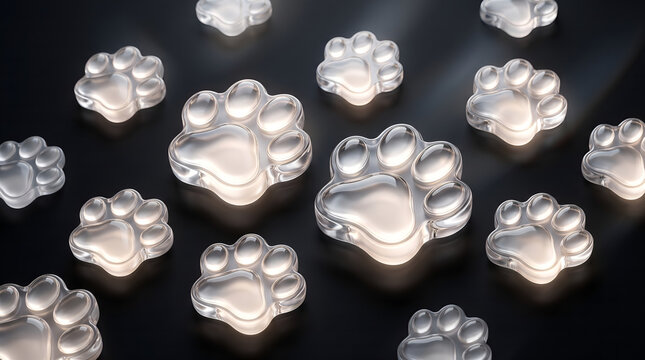 Luxury 3D Glass Cat Paw Footprint Wallpaper on Black Background