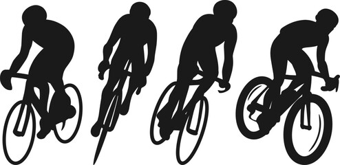 Obraz premium Silhouette set of professional cyclists in a road race.dynamic bicycle riders competing in a criterium match