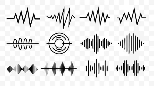 Vector illustration of diverse audio sound wave forms and frequency signals with frequency waveform abstract