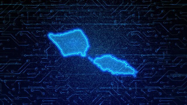 4K Resolution, Samoa Country Digital Electric Futuristic Technology Map, Suitable for Tech events, Science, Politics, Elections, News and Sports Events