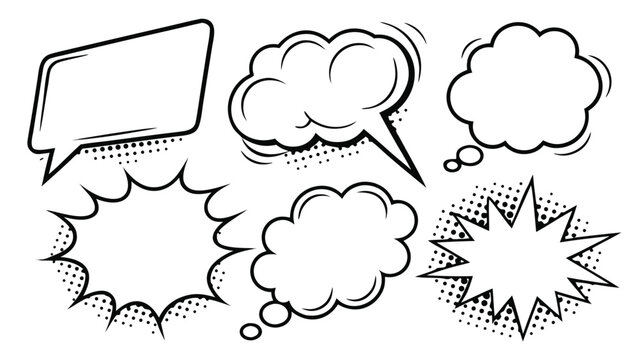 Vector illustration of diverse comic style speech bubbles and thought clouds with dialogue, expression
