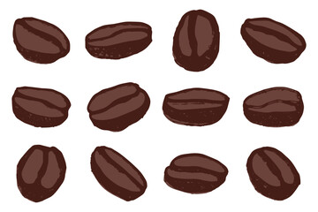 Fototapeta premium Set of hand drawn fresh roasted coffee bean Arabica robusta seed doodle Single element for design print packaging label decor