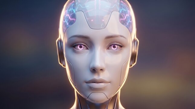 Beautiful Female AI Android Face Futuristic Portrait