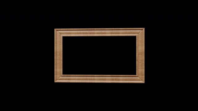 Wooden Picture Frame Rotating on a Transparent Background. Seamless Loop. 4K