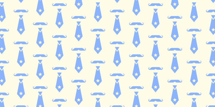 Seamless vector pattern with neckties and mustaches, hipster Fathers Day background, modern retro geometric texture