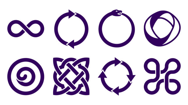 Purple Celtic knot and circular symbols.