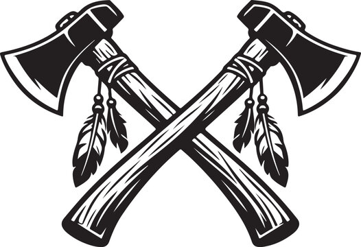 Crossed Native American Tomahawk Axes Vector Illustration
