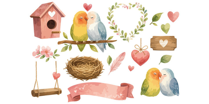 watercolor cute lovebird romantic collection