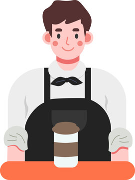 Barista Coffee Shop Worker Avatar Character wearing Apron