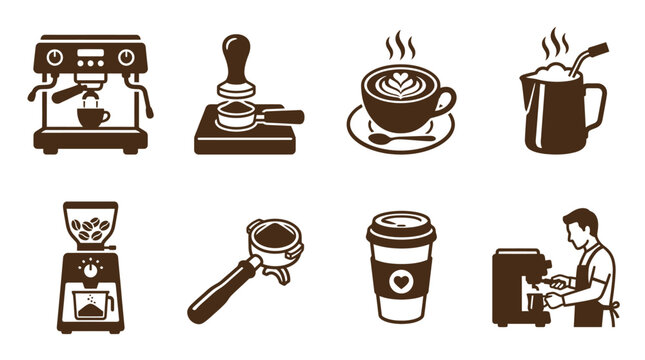 Coffee maker machine and beverages.