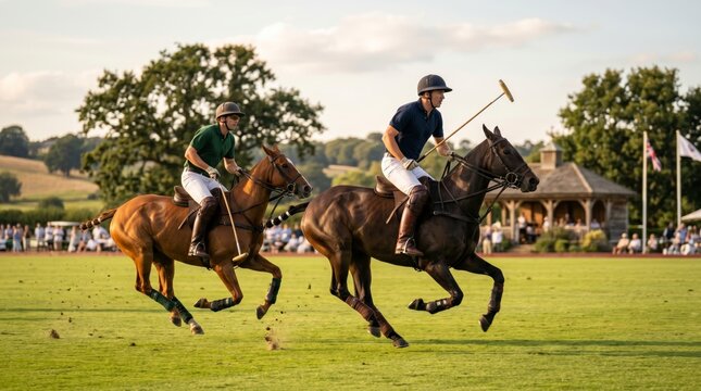 Polo players riding horses