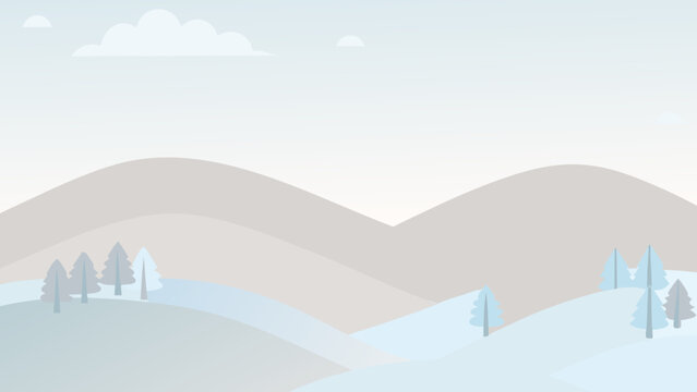 pastel landscape illustration with layered hills and trees