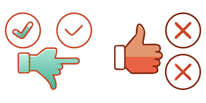 thumbs up and thumbs down icons with check and x marks