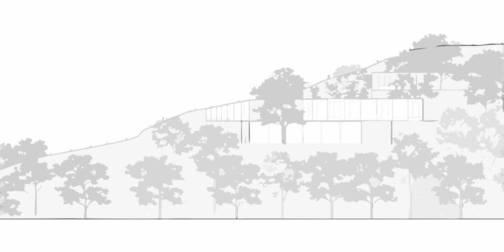 Architectural rendering of hillside home integrated with landscape silhouette