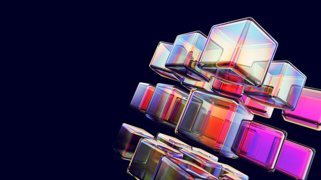 Cubes with chromatic dispersion and reflection creating a vibrant background