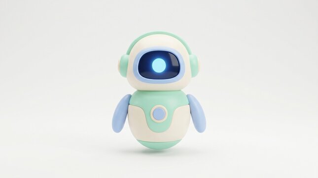 cute robot assistant 3d character isolated on white, friendly ai robot mascot design for tech concept use, modern chatbot robot icon for digital assistant theme