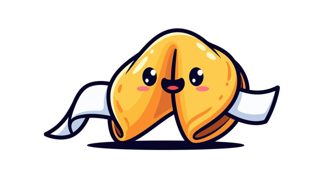 Cute Fortune Cookie Character Illustration - A Whimsical and Joyful Cartoon