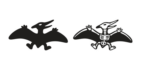 pteranodon flying dinosaur fossil Pterosaurs icon skeleton bone skull vector cartoon character doodle illustration logo isolated design © CNuisin