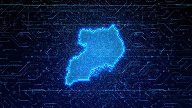 4K Resolution, Uganda Country Digital Electric Futuristic Technology Map, Suitable for Tech events, Science, Politics, Elections, News and Sports Events