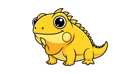 Fototapeta premium Cute cartoon yellow iguana, happy reptile illustration