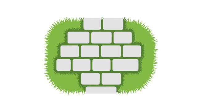 Garden path paved with rectangular stepping stones surrounded by green grass flat design.