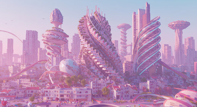 Futuristic city skyline with advanced architecture