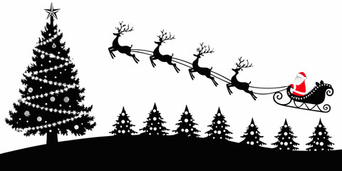 christmas scene with santa claus and reindeer silhouette style © Etika