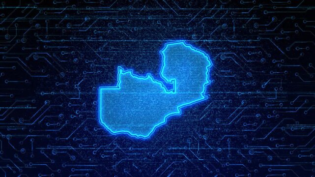 4K Resolution, Zambia Country Digital Electric Futuristic Technology Map, Suitable for Tech events, Science, Politics, Elections, News and Sports Events