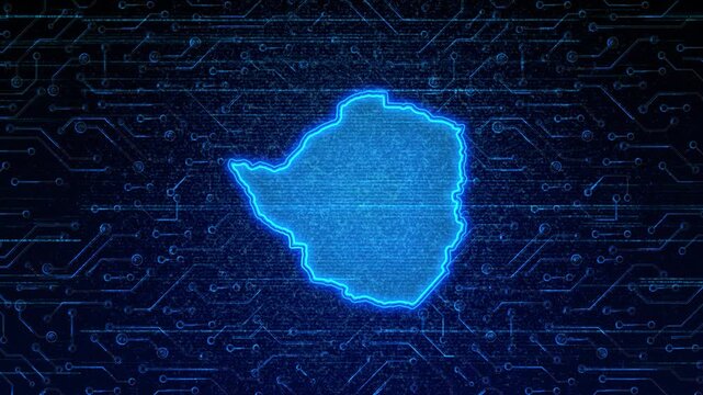 4K Resolution, Zimbabwe Country Digital Electric Futuristic Technology Map, Suitable for Tech events, Science, Politics, Elections, News and Sports Events