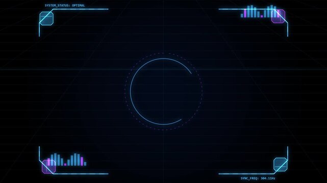 Futuristic HUD interface with digital scanning circle and data graphs