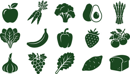 Dark green of various fruits and vegetables on white background, apple © Graphic Shops