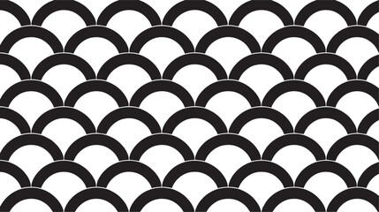 Seamless Geometric Fish Scale Pattern: Monochrome Black and White Minimalist Abstract Wave Vector Background © RASNA
