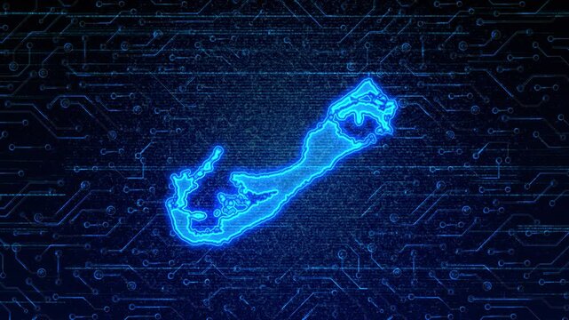 4K Resolution, Bermuda Country Digital Electric Futuristic Technology Map, Suitable for Tech events, Science, Politics, Elections, News and Sports Events