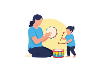 Fototapeta premium Mother and Child Playing Musical Drum Together in Home Setting