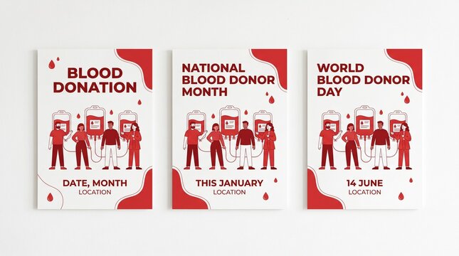 Poster, flyer, or report cover templates for national blood donor month, world blood donor day or any other blood donation program