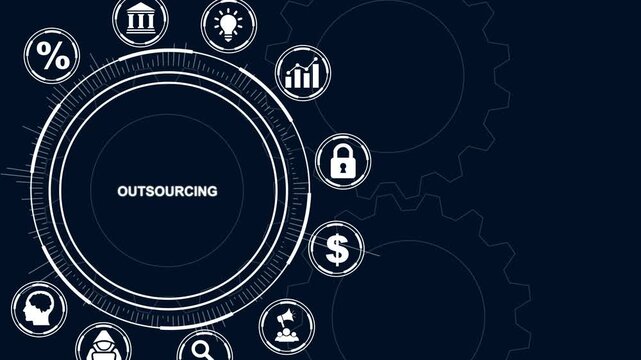 Outsourcing Concept with Business Icons and Gears on Dark Blue Background finance strategy