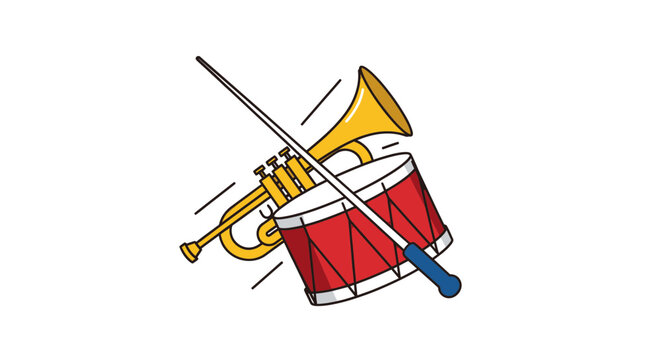 Orchestra Instruments: Trumpet, Drum, and Conductor's Baton