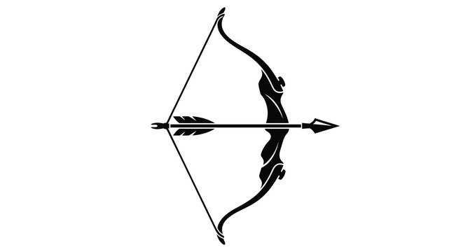 Black silhouette of a recurve bow and arrow isolated on white background