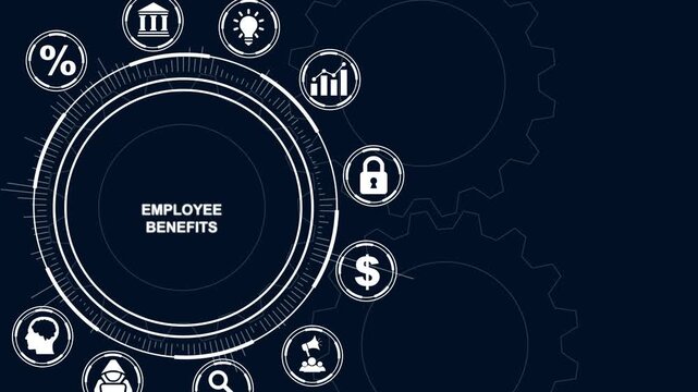 Employee Benefits Concept with Icons and Gears on Dark Blue Background human resources compensation